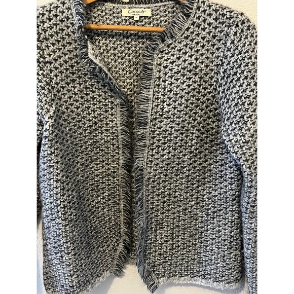 Women's Cocogio gray tweed open winter fall wool blend cardigan sweater size M - Picture 3 of 6